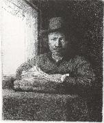 Rembrandt van rijn, Self-Portrait Drawing at a window